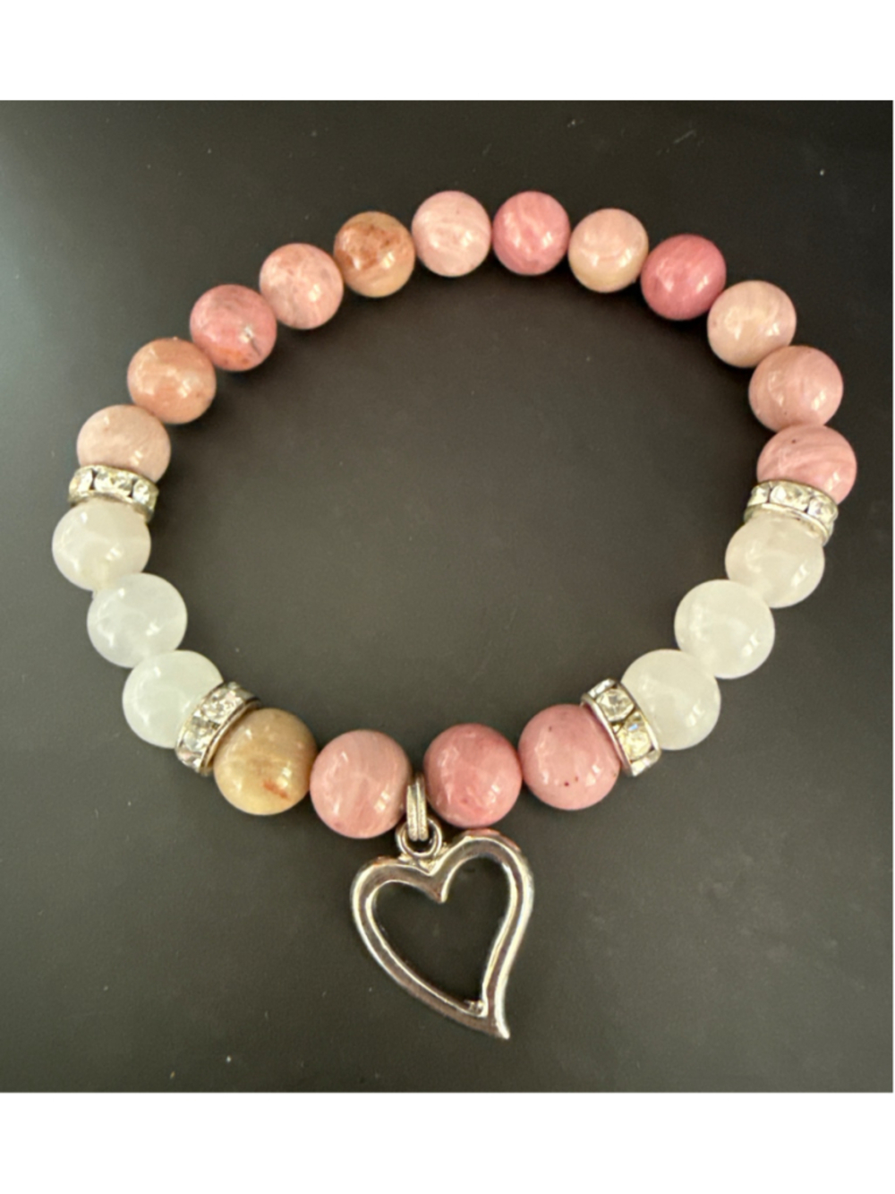 Rhondite Rose Quartz Heart Bracelet